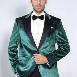 Sparkling Dotted Peak Lapel Men's Green Tuxedo Jacket - Chadrobe