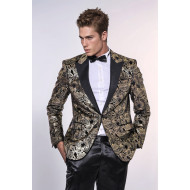 Slim Fit Gold Paisley Patterned Black Men Tuxedo Blazer - Chadrobe