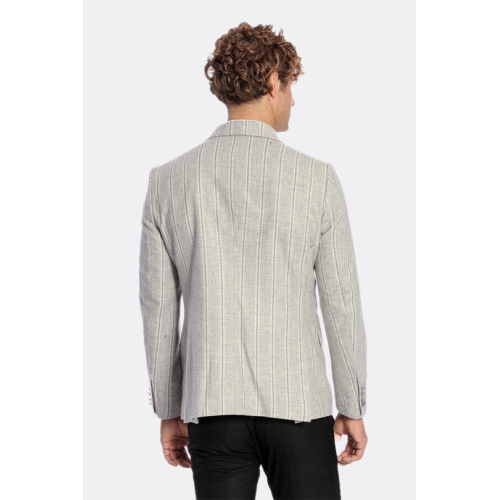 Wide Lapel Striped Double Breasted Grey Men Blazer - Chadrobe
