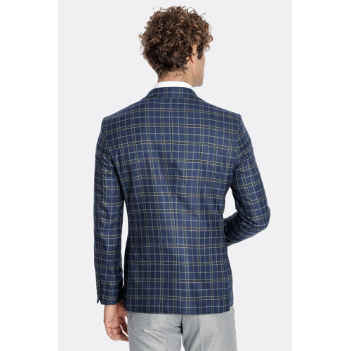 Plaid Navy Blue Men Blazer - Chadrobe