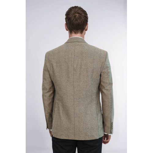 Houndstooth Pattern Wool Cream Men Blazer - Chadrobe
