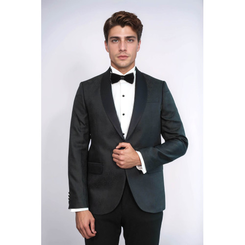Pentagon Patterned Shawl Lapel Black Men Evening Jacket - Chadrobe
