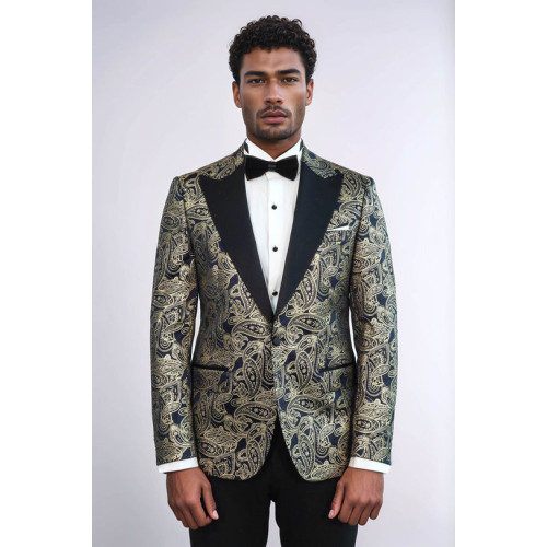 Paisley Peak Lapel Navy Blue Men Party Blazer - Chadrobe