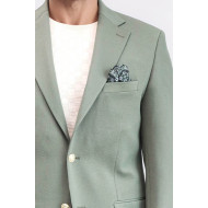Sage Green Textured Gold Metal Button Slim Fit Men's Blazer Jacket - Chadrobe