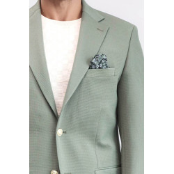 Sage Green Textured Gold Metal Button Slim Fit Men's Blazer Jacket - Chadrobe