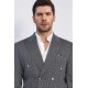 Black Pinstriped Slim Fit Double-Breasted Blazer with Silver Metal Buttons – Chadrobe