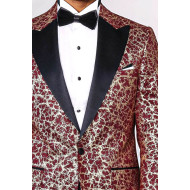 Root Pattern Peak Lapel Burgundy Men Party Blazer - Chadrobe