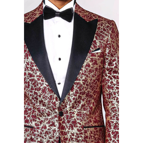 Root Pattern Peak Lapel Burgundy Men Party Blazer - Chadrobe
