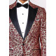 Root Pattern Peak Lapel Burgundy Men Party Blazer - Chadrobe
