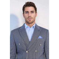 Navy Pinstriped Slim Fit Double-Breasted Blazer with Silver Metal Buttons – Chadrobe
