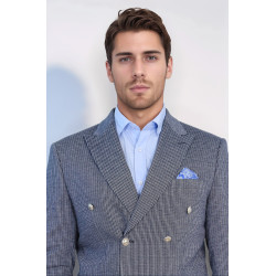 Navy Pinstriped Slim Fit Double-Breasted Blazer with Silver Metal Buttons – Chadrobe