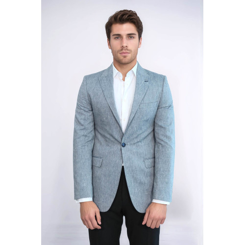 Slim-Fit Peak Lapel Blue Jacket - Chadrobe