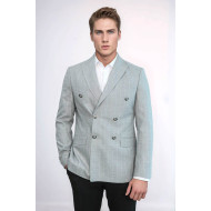 Double Breasted Slim Fit Striped Grey Men Blazer - Chadrobe