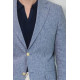 Dark Blue Textured Linen-Feel Gold Metal Button Slim Fit Men's Blazer Jacket - Chadrobe