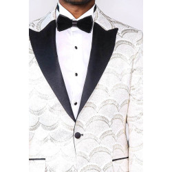 Patterned Slim Fit White Men Dinner Jacket - Chadrobe