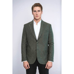 Houndstooth Pattern Wool Green Men Blazer - Chadrobe