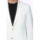 Ecru Textured Gold Metal Button Slim Fit Men's Blazer Jacket - Chadrobe