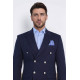 Navy Blue Solid Slim Fit Double-Breasted Blazer with Silver Metal Buttons – Chadrobe