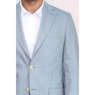 Light Blue Herringbone Pattern Gold Metal Button Slim Fit Men's Blazer Jacket - Chadrobe