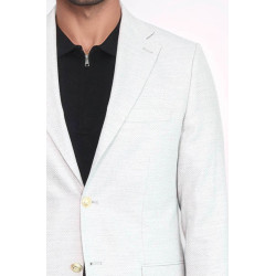 Light Grey Herringbone Pattern Gold Metal Button Slim Fit Men's Blazer Jacket - Chadrobe