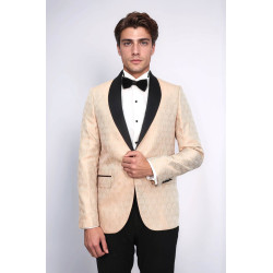 Pentagon Patterned Shawl Lapel Cream Men Dinner Jacket - Chadrobe