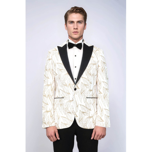 Glittery Slim Fit White Men Wedding Groom Tuxedo Jacket - Chadrobe