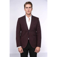 Textured Slim Fit Notch Lapel Burgundy Men Blazer - Chadrobe