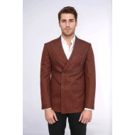 Houndstooth Patterned Brown Men Double Breasted Blazer - Chadrobe