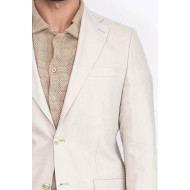 Beige Herringbone Pattern Gold Metal Button Slim Fit Men's Blazer Jacket - Chadrobe