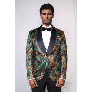 Gold-Green Patterned Over Black Men Stage Performers Jacket - Chadrobe