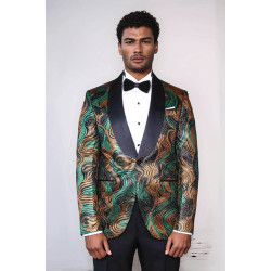 Gold-Green Patterned Over Black Men Stage Performers Jacket - Chadrobe