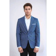 Striped Blue Slim-Fit Blazer - Chadrobe