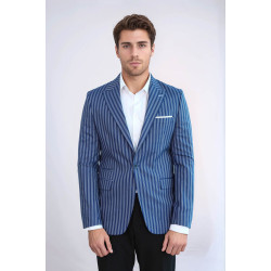 Striped Blue Slim-Fit Blazer - Chadrobe