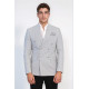 Grey Micro-Check Slim Fit Double-Breasted Blazer with Silver Metal Buttons – Chadrobe