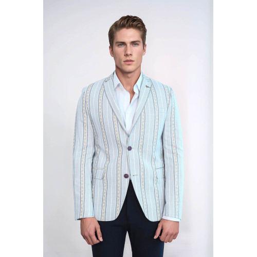Slim Fit Striped Blue Men Blazer - Chadrobe