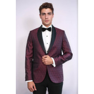 Pentagon Patterned Shawl Lapel Burgundy Men Dinner Jacket - Chadrobe