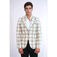 Single Button Wide Pointed Collar Beige Blazer - Chadrobe