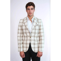 Single Button Wide Pointed Collar Beige Blazer - Chadrobe