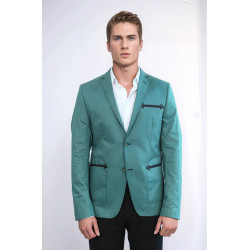 Double Button Mono Lapel Bag Pocket Cotton Green Jacket-Chadrobe