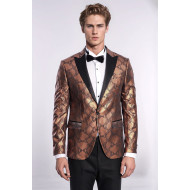 Patterned Slim Fit Brown Men Stage Tuxedo Blazer - Chadrobe