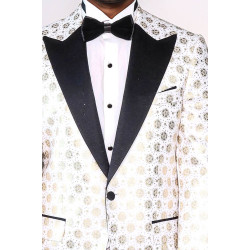 Floral Patterned Peak Lapel White Men Wedding Tuxedo Blazer - Chadrobe