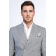Dark Grey Micro-Check Slim Fit Double-Breasted Blazer with Silver Metal Buttons – Chadrobe