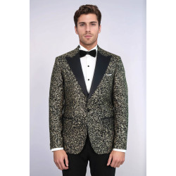 Feather Patterned Slim Fit Black Men Party Blazer - Chadrobe
