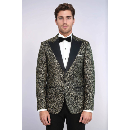 Feather Patterned Slim Fit Black Men Party Blazer - Chadrobe