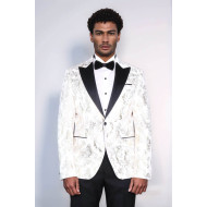 Peak Lapel Slim Fit Gold Patterned White Men Dinner Jacket - Chadrobe