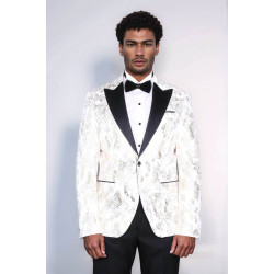 Peak Lapel Slim Fit Gold Patterned White Men Dinner Jacket - Chadrobe