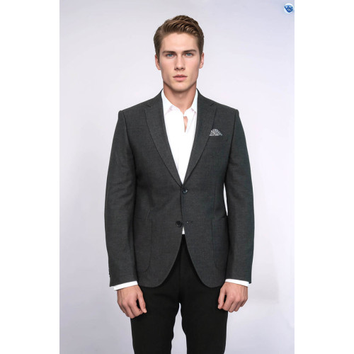 Textured Slim Fit Notch Lapel Anthracite Men Blazer - Chadrobe