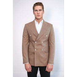 Striped Double Breasted Beige Men Blazer - Chadrobe