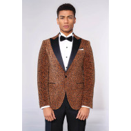 Leopard Pattern Slim Fit Peak Lapel Yellow Men Tuxedo Party Blazer