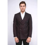Houndstooth Patterned Burgundy Men Double Breasted Blazer - Chadrobe
